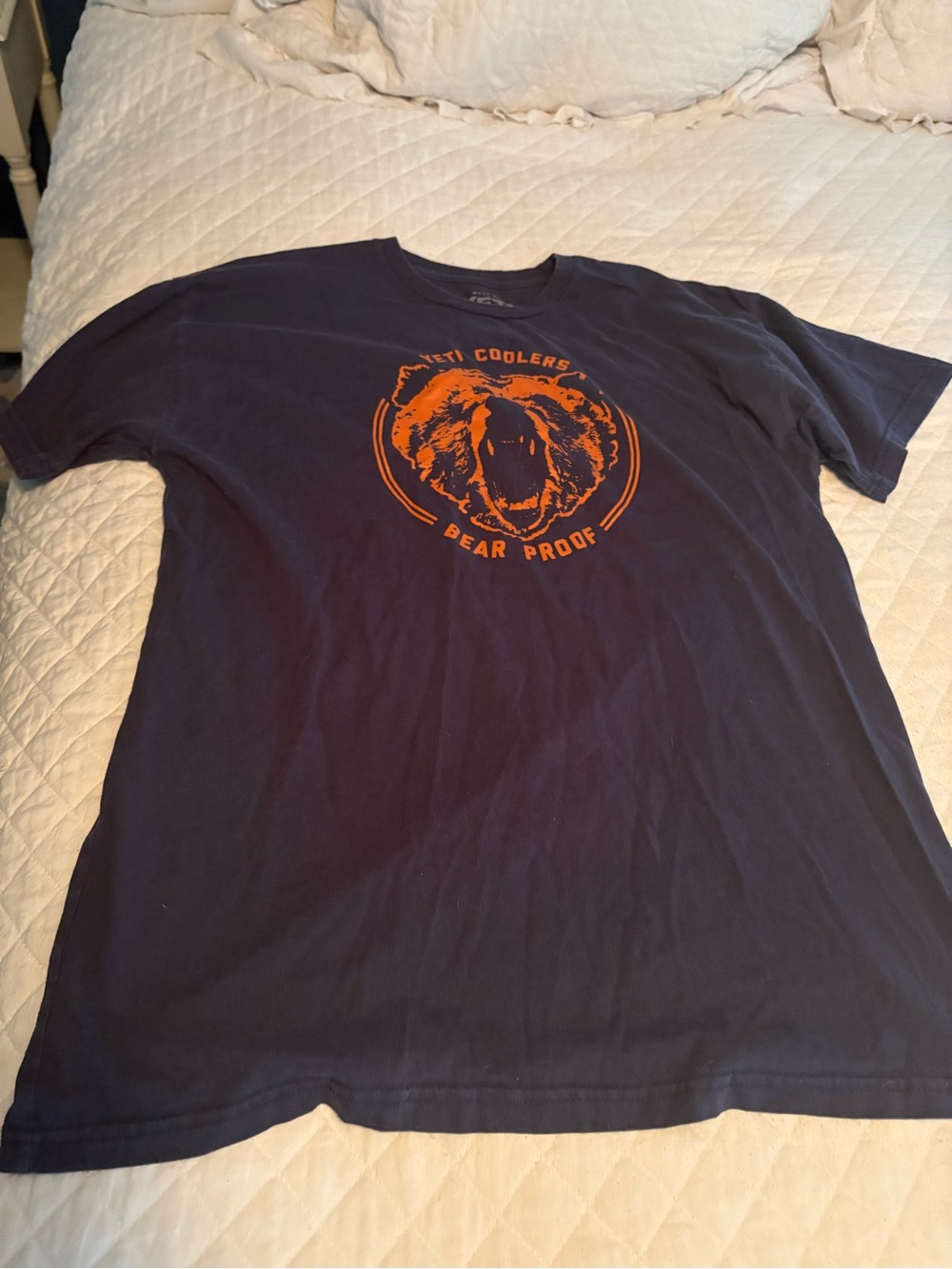 Yeti Navy Short-Sleeve Tee with Orange Bear Graphic